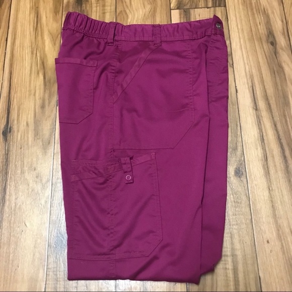 Cherokee Workwear Revolution Scrub Pants Maroon Wine - Picture 10 of 13